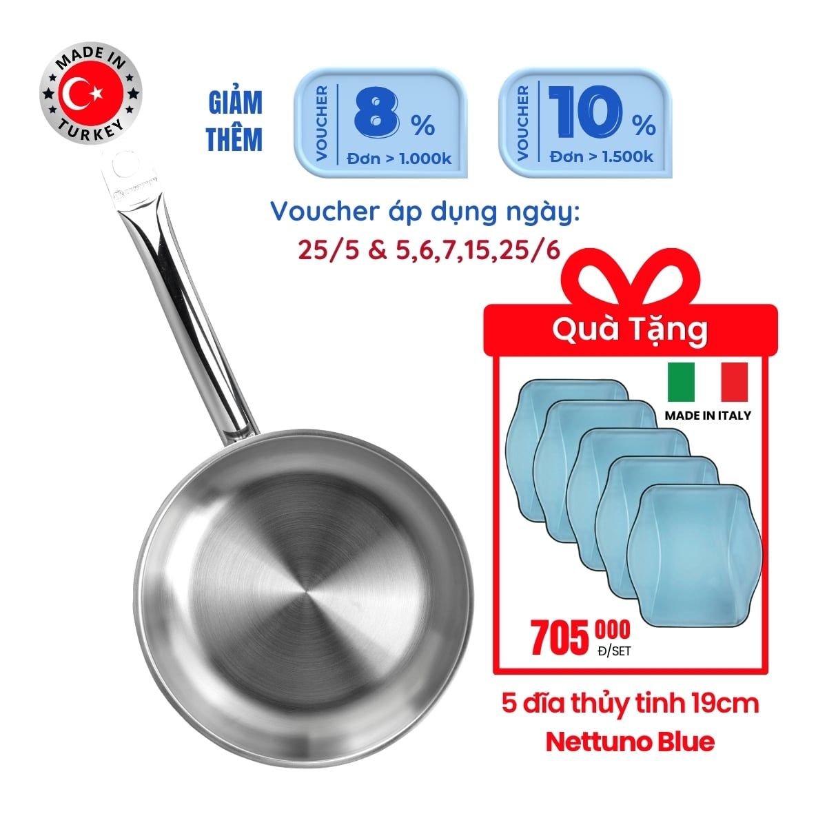  Chảo inox cao cấp Korkmaz Proline 24cm - A1153 