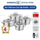  Bộ 4 nồi inox cao cấp Korkmaz Proline - A1147 nắp kính 