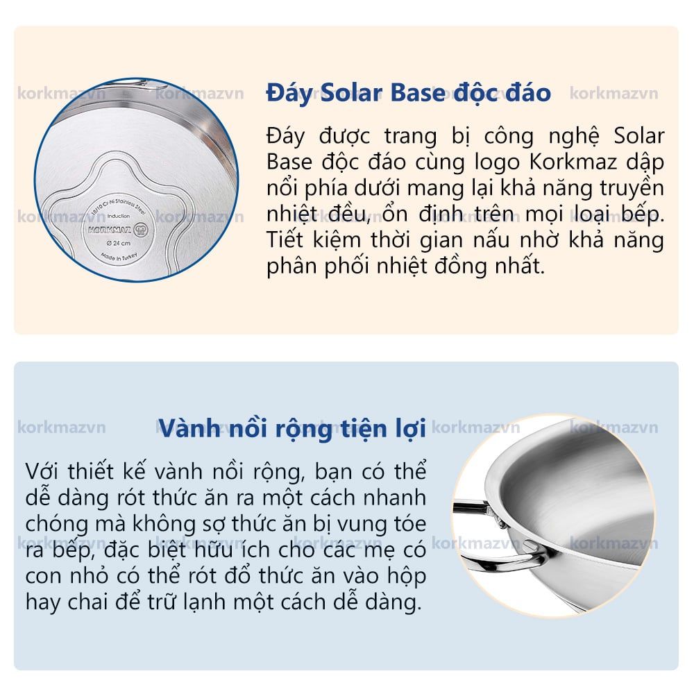  Chảo inox cao cấp 2 quai Korkmax Proline 24cm - A1192 