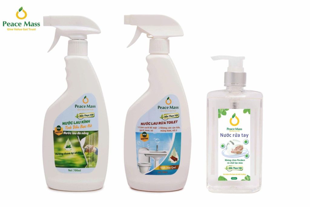  TLC2 Combo Sản Phẩm Gốc Thực Vật Peace Mass Nước Cọ Toilet + Nước Lau Kính 700ml + Nước Rửa Tay 340ml 