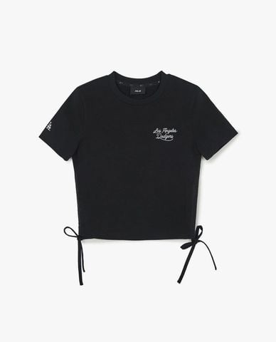  MLB - Áo croptop nữ tay ngắn phối dây rút Varsity 