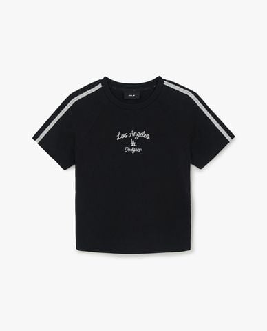  MLB - Áo croptop nữ tay ngắn phối viền Varsity 