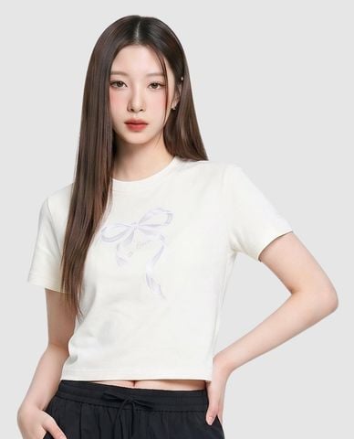  MLB - Áo croptop nữ cổ tròn tay ngắn in họa tiết 