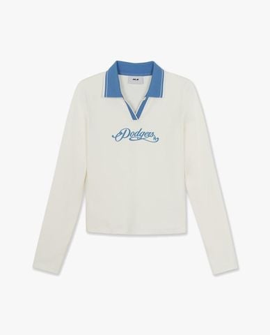  MLB - Áo polo nữ cổ bẻ tay dài in logo 