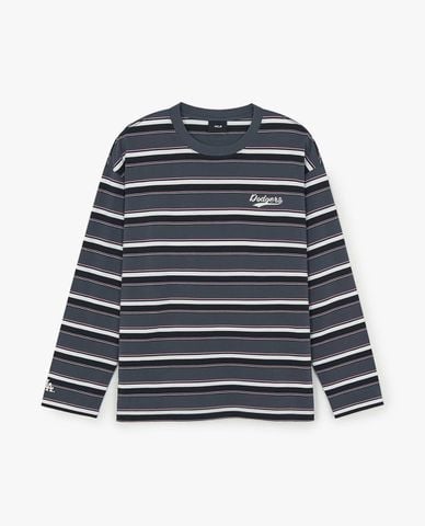  MLB - Áo thun unisex cổ tròn tay dài kẻ sọc Sportive 