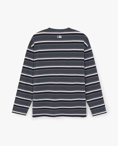  MLB - Áo thun unisex cổ tròn tay dài kẻ sọc Sportive 