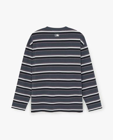  MLB - Áo thun unisex cổ tròn tay dài kẻ sọc Sportive 