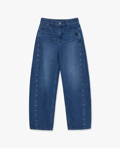  MLB - Quần jeans nữ ống rộng đính họa tiết 