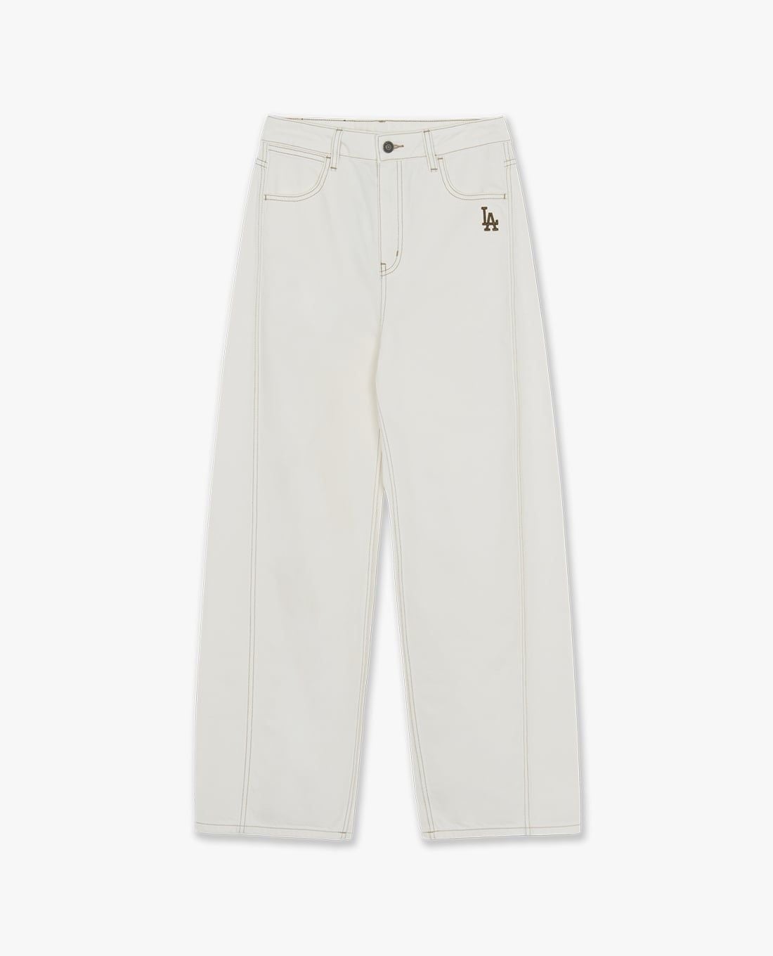 MLB - Quần jeans nữ ống rộng thêu logo Varsity