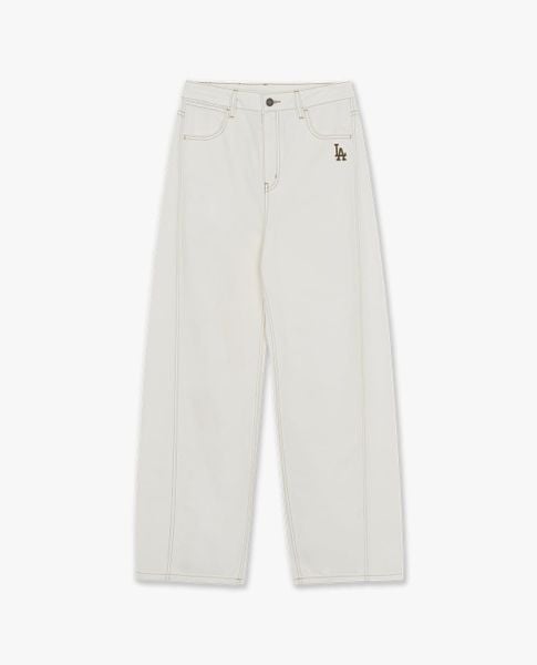  MLB - Quần jeans nữ ống rộng thêu logo Varsity 