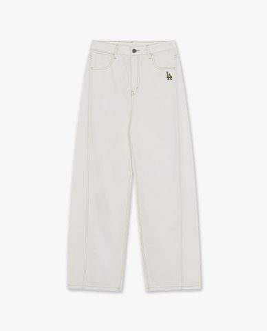  MLB - Quần jeans nữ ống rộng thêu logo Varsity 