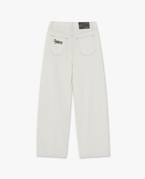  MLB - Quần jeans nữ ống rộng thêu logo Varsity 