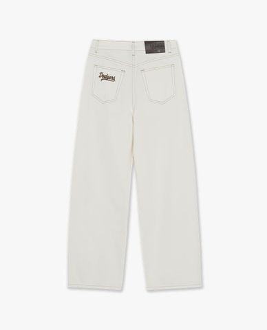  MLB - Quần jeans nữ ống rộng thêu logo Varsity 