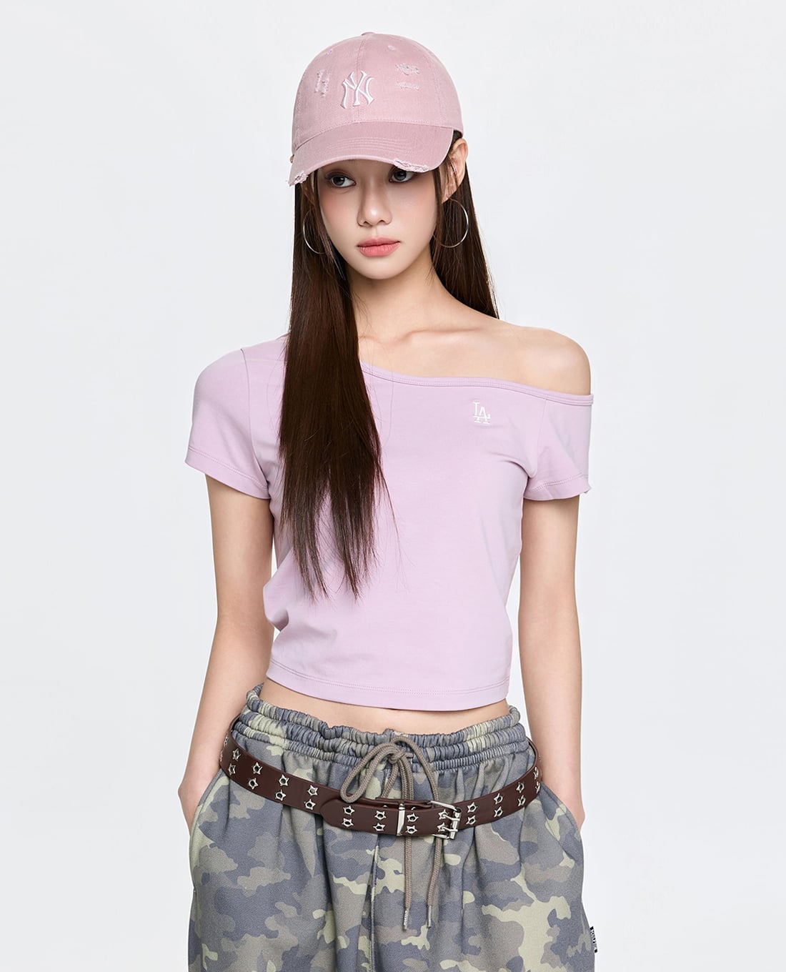 MLB - Áo trễ vai nữ tay ngắn phom croptop Basic