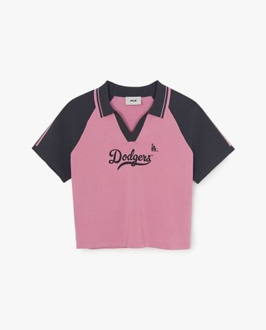  MLB - Áo croptop nữ cổ bẻ tay ngắn Varsity 