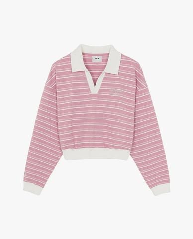  MLB - Áo polo nữ tay dài phối sọc Varsity 