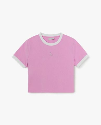  MLB - Áo croptop nữ cổ tròn tay ngắn Ringer Slim 
