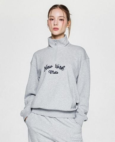  MLB - Áo sweatshirt unisex cổ bẻ tay dài Basic Lettering 