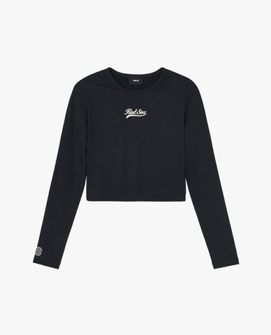  MLB - Áo croptop nữ cổ tròn tay dài Varsity 