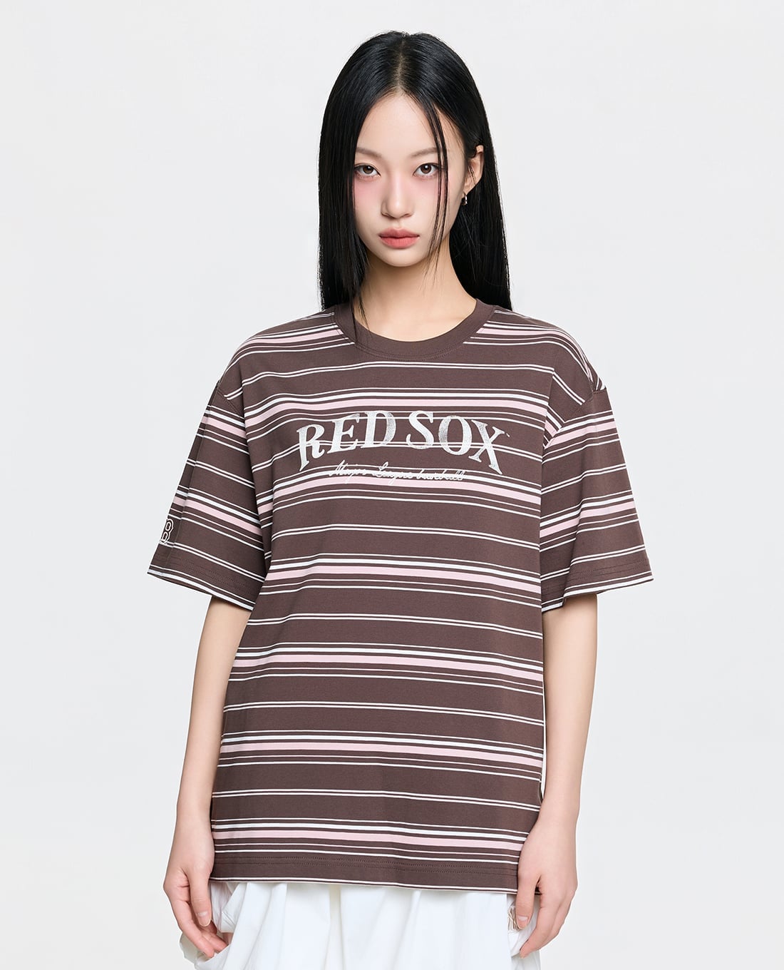 MLB - Áo thun unisex cổ tròn tay ngắn kẻ sọc Sporty