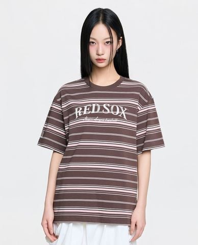  MLB - Áo thun unisex cổ tròn tay ngắn kẻ sọc Sporty 