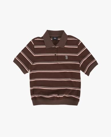  MLB - Áo polo nữ tay ngắn kẻ sọc Varsity 