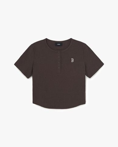  MLB - Áo croptop nữ cổ tròn tay ngắn Vintage 