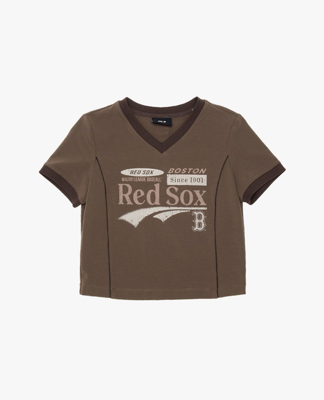 MLB - Áo croptop nữ cổ V tay ngắn Varsity