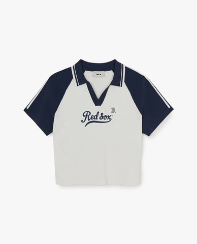  MLB - Áo croptop nữ cổ bẻ tay ngắn Varsity 