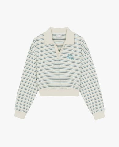  MLB - Áo polo nữ tay dài phối sọc Varsity 