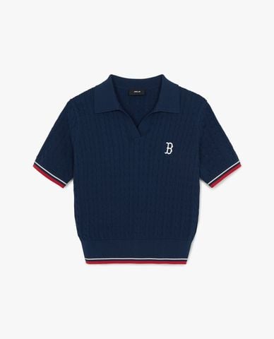  MLB - Áo polo nữ dệt kim tay ngắn Varsity 