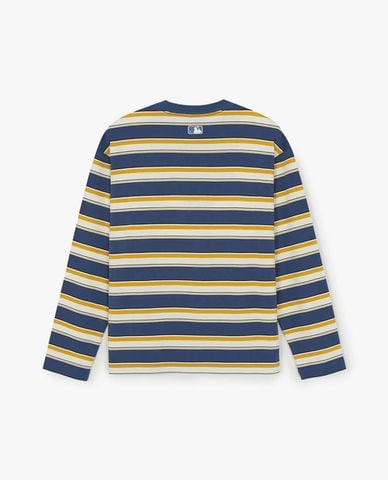  MLB - Áo thun unisex cổ tròn tay dài kẻ sọc Sportive 
