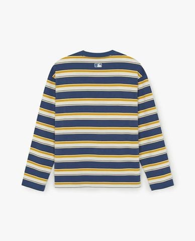  MLB - Áo thun unisex cổ tròn tay dài kẻ sọc Sportive 