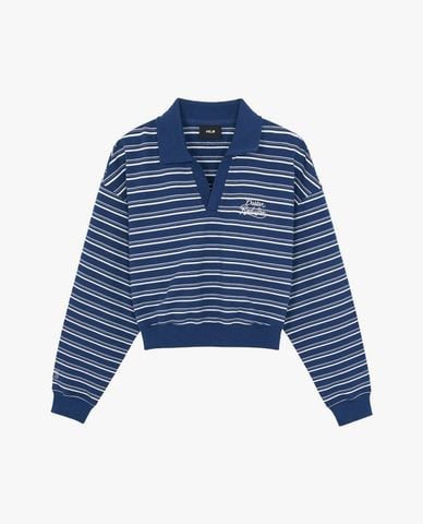  MLB - Áo polo nữ tay dài phối sọc Varsity 