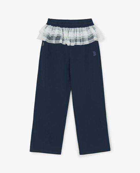  MLB - Quần nữ ống rộng lưng thun phối ren Basic 