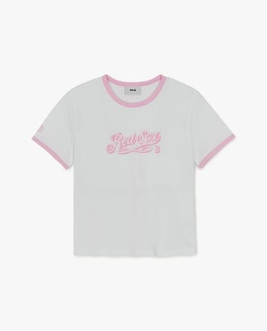  MLB - Áo croptop nữ cổ tròn tay ngắn Lettering 