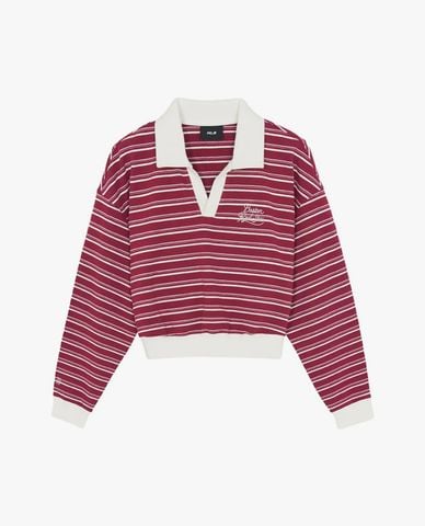  MLB - Áo polo nữ tay dài phối sọc Varsity 