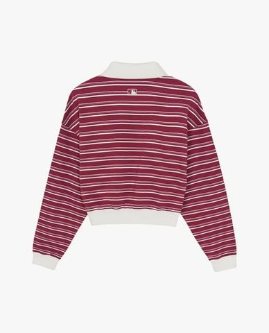  MLB - Áo polo nữ tay dài phối sọc Varsity 