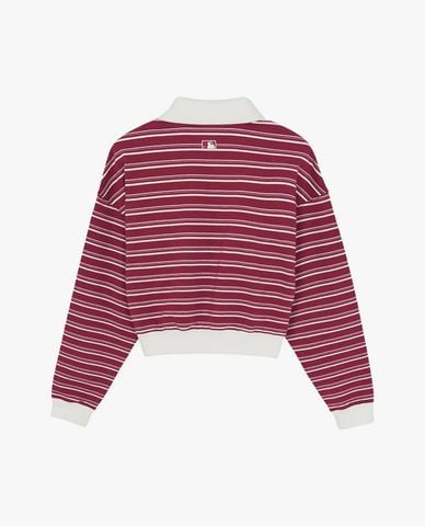  MLB - Áo polo nữ tay dài phối sọc Varsity 