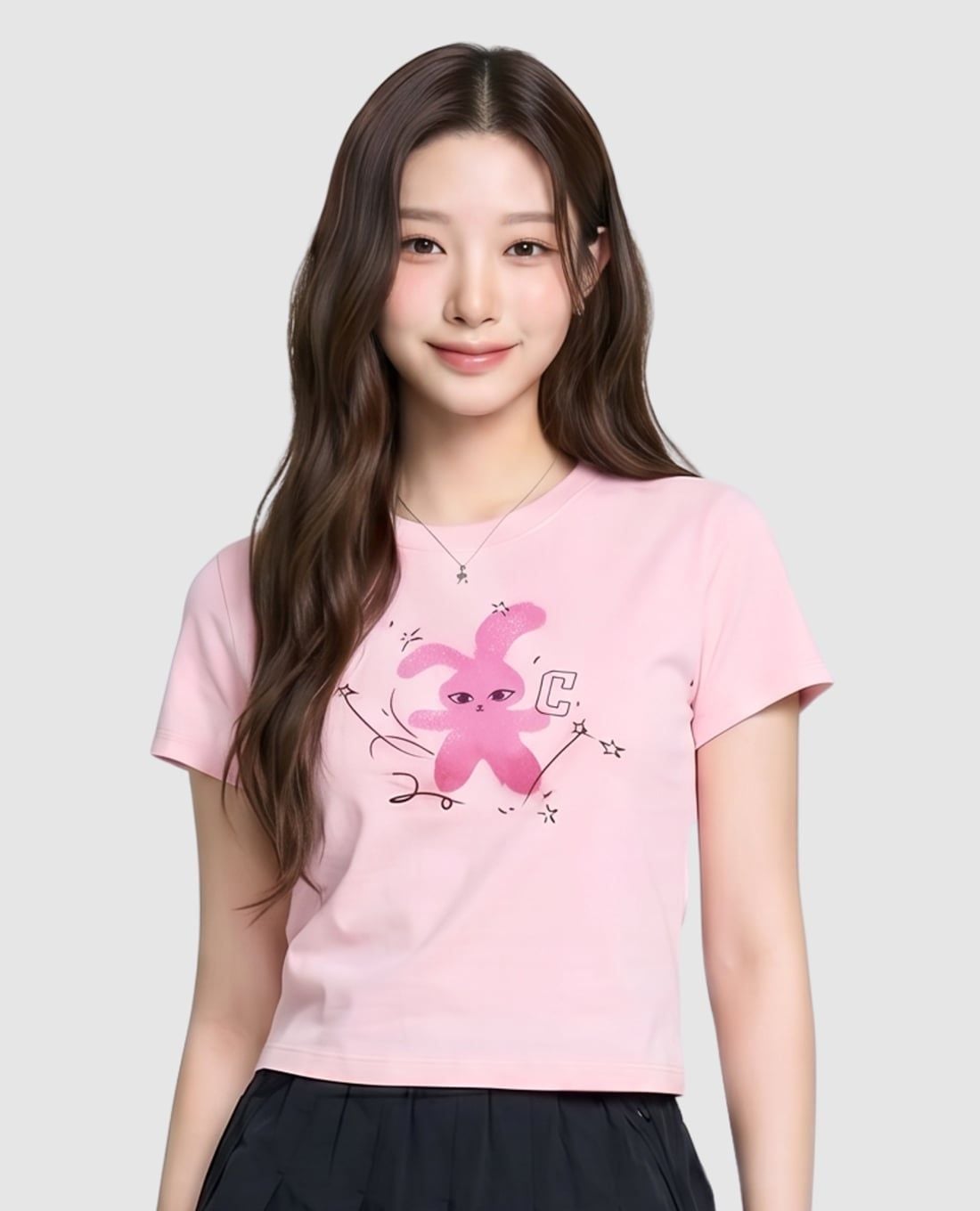 MLB - Áo croptop nữ cổ tròn tay ngắn in họa tiết