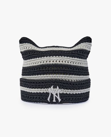  MLB - Nón len unisex tai mèo kẻ sọc Summer 