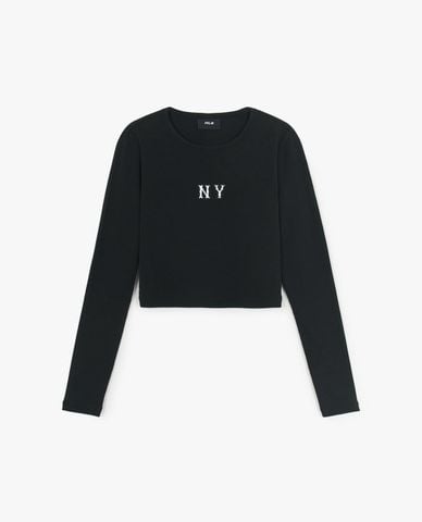  MLB - Áo croptop nữ cổ tròn tay dài Basic Coopers 