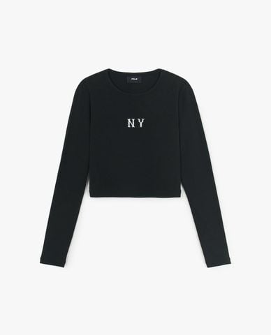  MLB - Áo croptop nữ cổ tròn tay dài Basic Coopers 