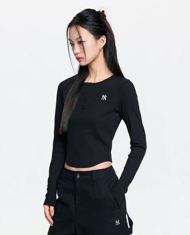  MLB - Áo croptop nữ cổ tròn tay dài Vintage 