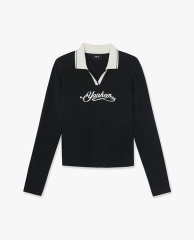  MLB - Áo polo nữ cổ bẻ tay dài in logo 