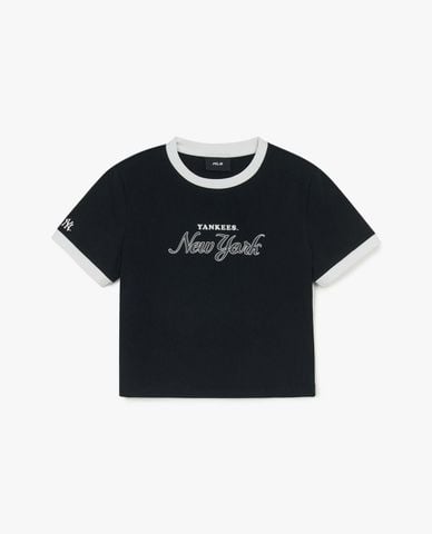  MLB - Áo croptop nữ cổ tròn tay ngắn Varsity Ringer 