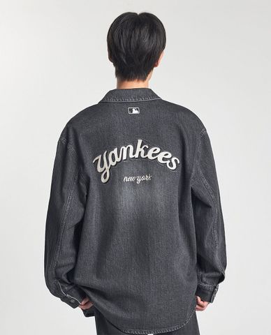  MLB - Áo sơ mi denim unisex cổ bẻ tay dài thời trang 