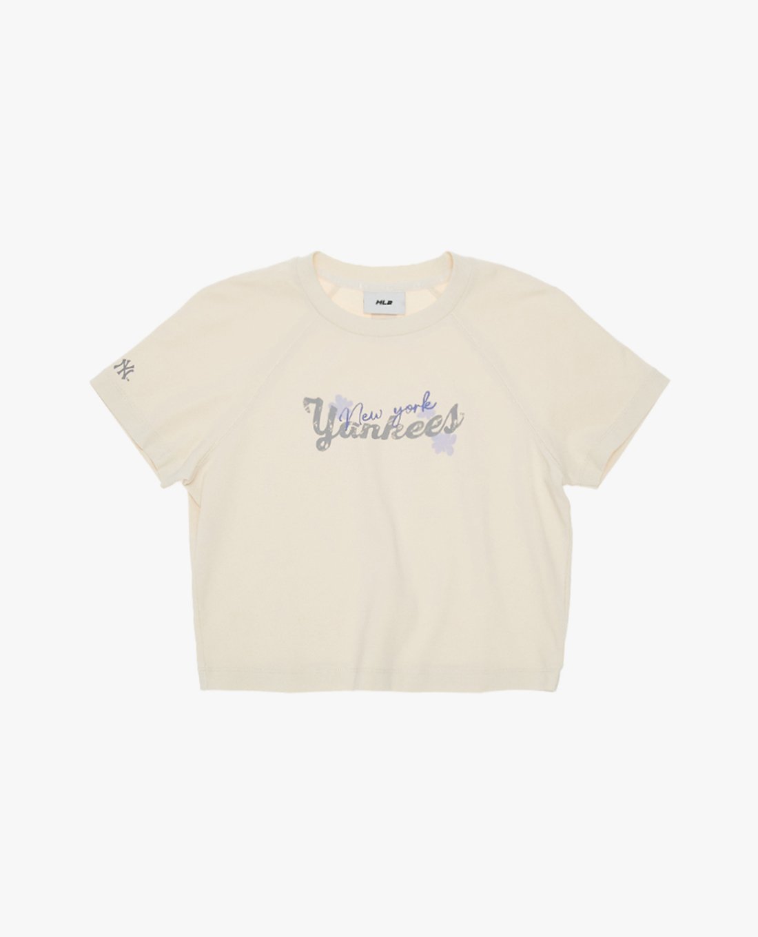 MLB - Áo croptop nữ cổ tròn tay ngắn in chữ