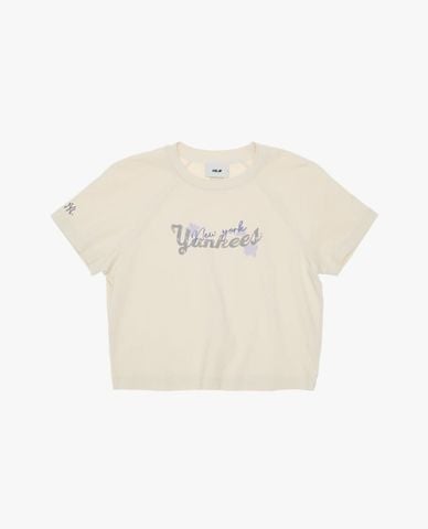  MLB - Áo croptop nữ cổ tròn tay ngắn in chữ 
