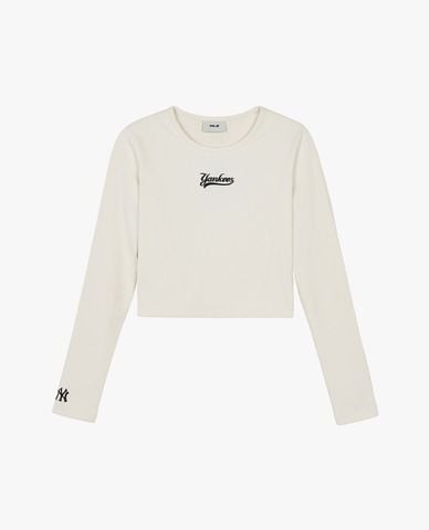 MLB - Áo croptop nữ cổ tròn tay dài Varsity 